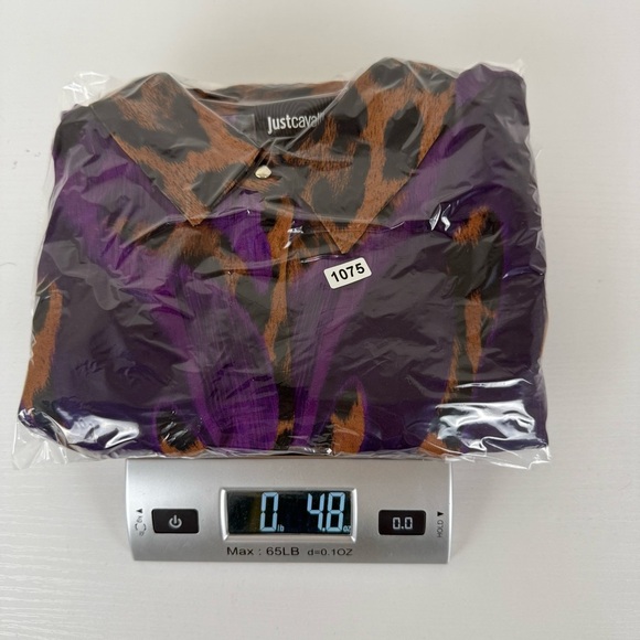 Just Cavalli Purple Leopard Button Down Blouse - Picture 13 of 13